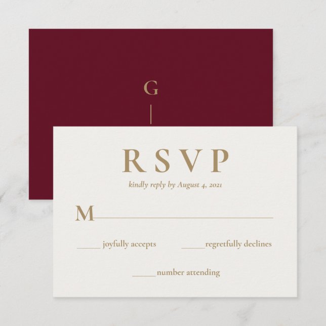 Elegante Burgundy Cream Wedding RSVP Card (Vorne/Hinten)