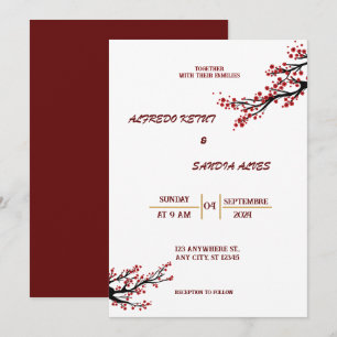 elegante Burgundy Crimson Blume Hochzeit Einladung