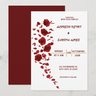 elegante Burgundy Crimson Blume Hochzeit Einladung