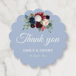 Elegante burgundy dusty Blue Hochzeit Geschenkanhänger