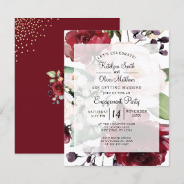 Elegante Burgundy Floral Gold Foil Engagement Part Einladung