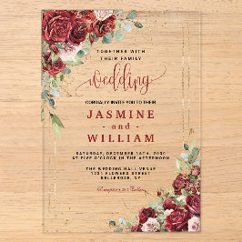 Elegante Burgundy Floral Gold Wedding Acryleinladungen