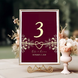 Elegante Burgundy Floral Wedding Tischnummer