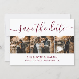 Elegante Burgundy FotoCollage Save the Date