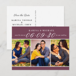 Elegante Burgundy FotoCollage Save the Date Ankündigungspostkarte