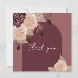Elegante Burgundy Glittery Wasserfarben Rose Hochz Dankeskarte