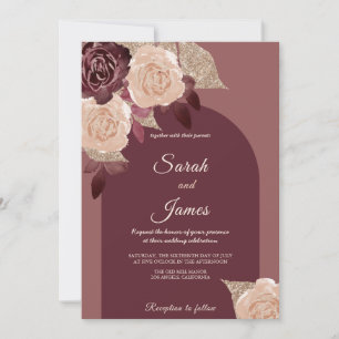 Elegante Burgundy Glittery Wasserfarben Rose Hochz Einladung