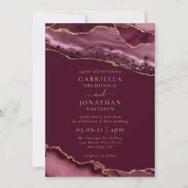 Elegante Burgundy Gold Agate Einladung zur Hochzei