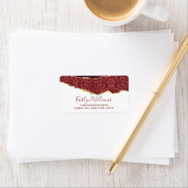 Elegante Burgundy & Gold Agate Wedding Adressaufkleber