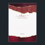 Elegante Burgundy & Gold Agate Wedding Hinweiskarte<br><div class="desc">Feiern Sie stilvoll mit diesen modernen und trendigen Ratschlägen. Das Design zeichnet sich durch eine Aquarellbordeauxfarben und einen goldenen Glitzer-Hintergrund mit passender handgeschriebenem Schriftart-Text aus. Diese Karten werden Ihren Gästen die Möglichkeit geben, eine Notiz zu schreiben, die Ihnen in den nächsten Jahren den behalt und das Lesen empfiehlt. Die Formulierung...</div>