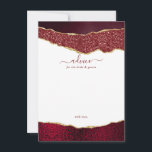 Elegante Burgundy & Gold Agate Wedding Hinweiskarte<br><div class="desc">Feiern Sie stilvoll mit diesen modernen und trendigen Ratschlägen. Das Design zeichnet sich durch eine Aquarellbordeauxfarben und einen goldenen Glitzer-Hintergrund mit passender handgeschriebenem Schriftart-Text aus. Diese Karten werden Ihren Gästen die Möglichkeit geben, eine Notiz zu schreiben, die Ihnen in den nächsten Jahren den behalt und das Lesen empfiehlt. Die Formulierung...</div>