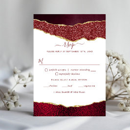 Elegante Burgundy & Gold Agate Wedding RSVP Karte