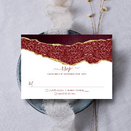 Elegante Burgundy & Gold Agate Wedding RSVP Karte