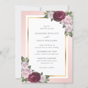 Elegante Burgundy Gold Blush Pink Blues Hochzeit Einladung
