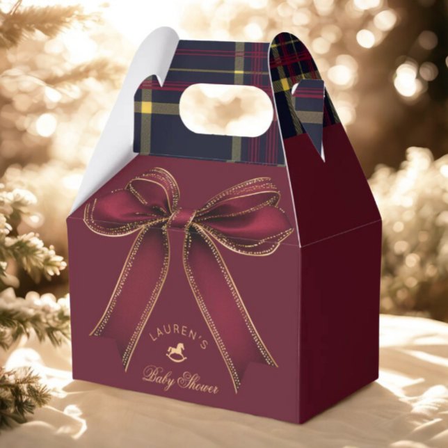 Elegante Burgundy Gold Bow Luxury Baby Shower Geschenkschachtel (Von Creator hochgeladen)
