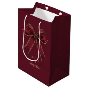 Elegante Burgundy Gold Bow Luxury Baby Shower Mittlere Geschenktüte