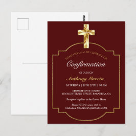 Elegante Burgundy Gold Boys Bestätigung Einladung Postkarte