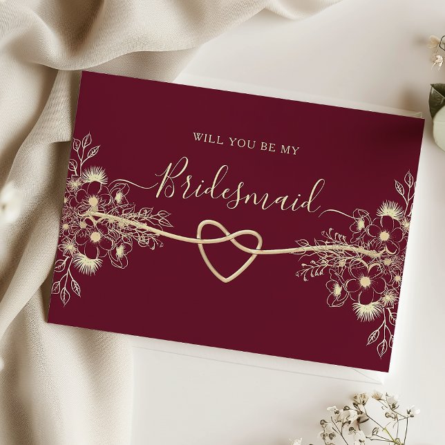 Elegante Burgundy Gold Bridesmaid Vorschlag Card Einladungspostkarte (Von Creator hochgeladen)