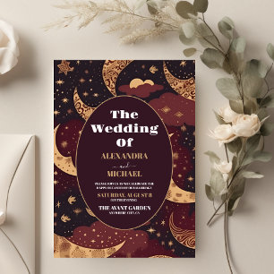 Elegante Burgundy Gold Celestial Wedding Einladung