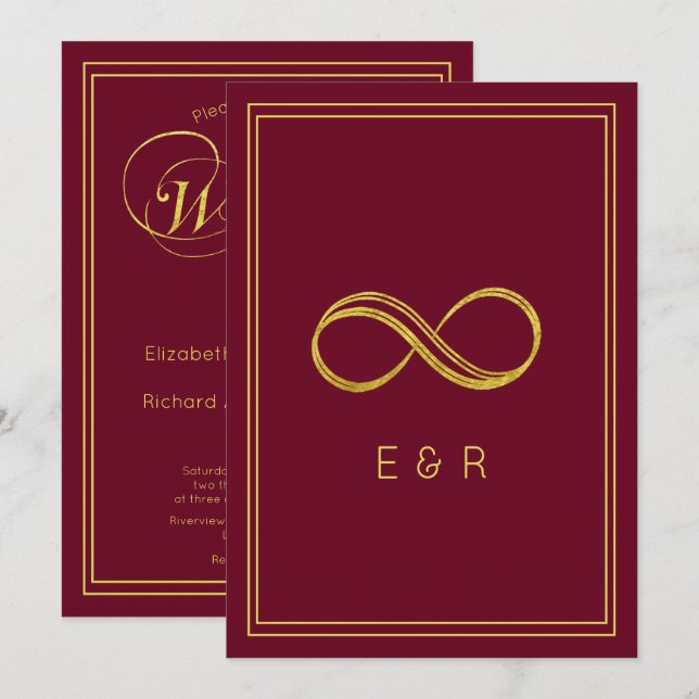 Elegante Burgundy Gold Eternity Wedding Einladung (Vorne/Hinten)
