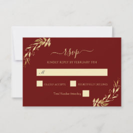 Elegante Burgundy Gold Eucalyptus Foliage Wedding RSVP Karte