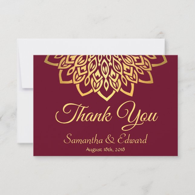 Elegante Burgundy Gold Flat Wedding Dankeskarte (Vorderseite)