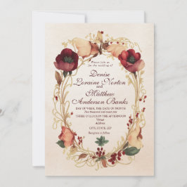 Elegante Burgundy Gold Floral Wedding Einladung