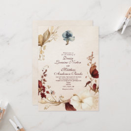 Elegante Burgundy Gold Floral Wedding Einladung