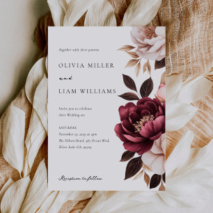 Elegante Burgundy Gold Floral Wedding Einladung