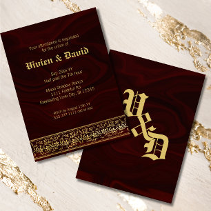 Elegante Burgundy Gold Floral Wedding Einladung