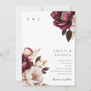 Elegante Burgundy Gold Floral Wedding Einladung
