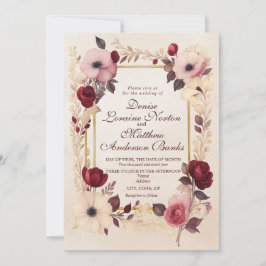 Elegante Burgundy Gold Floral Wedding Einladung