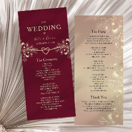 Elegante Burgundy Gold Floral Wedding Programm