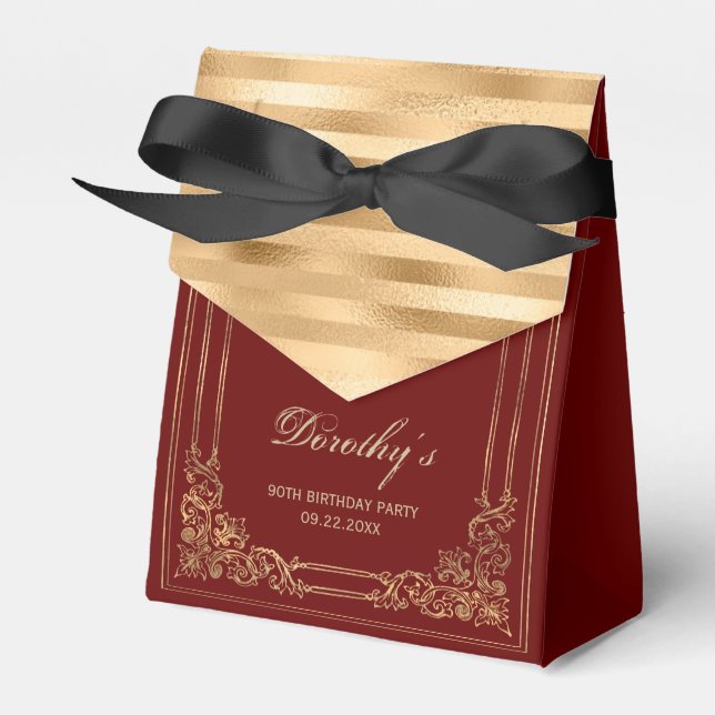 Elegante Burgundy Gold Gerahmtes Drehbuch Geburtst Geschenkschachtel (Vorderseite)