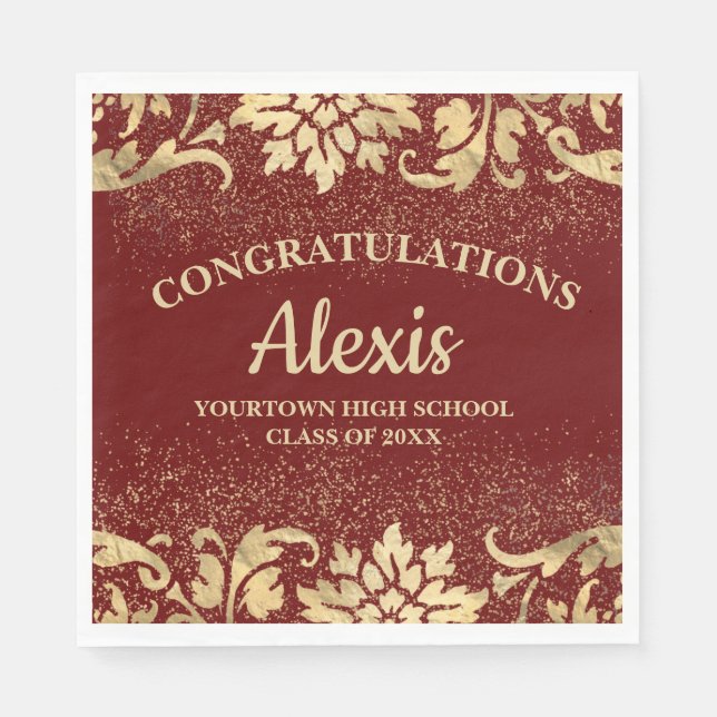 Elegante Burgundy Gold Glitzer Graduation Party Serviette (Vorderseite)