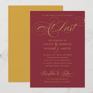 Elegante Burgundy Gold Hochzeit bei letzter Kallig Einladung
