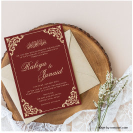 Elegante Burgundy Gold Islamische Hochzeit Einladung