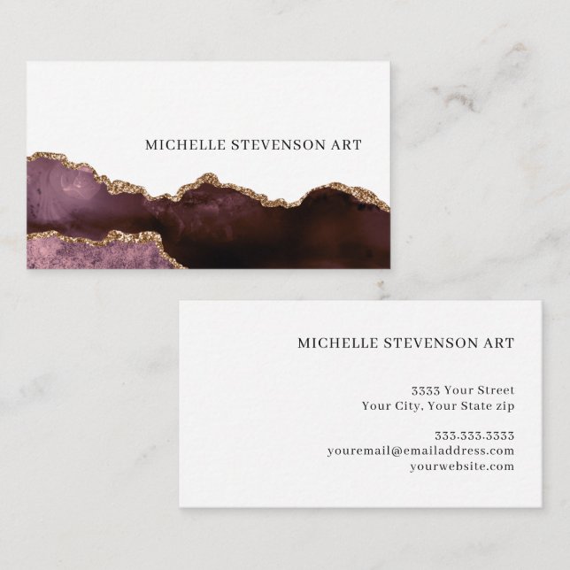Elegante Burgundy Gold Marble Agate Abstrakt Visitenkarte (Vorne/Hinten)