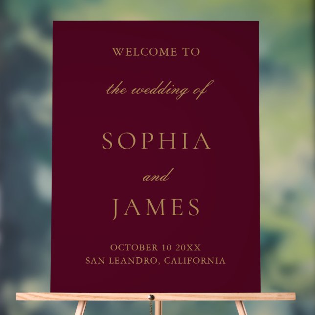 Elegante Burgundy Gold Minimalistisch Wedding Acrylschild (Neutral)