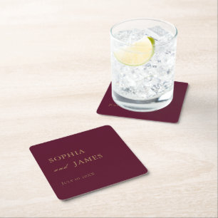 Elegante Burgundy Gold Minimalistisch Wedding Rechteckiger Pappuntersetzer