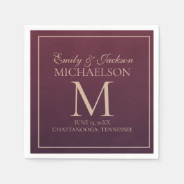 Elegante Burgundy Gold Monogram Wedding Serviette