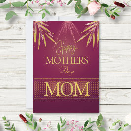 Elegante Burgundy Gold Palm Leaf Muttertagsflat Karte