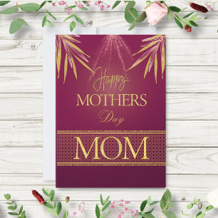 Elegante Burgundy Gold Palm Leaf Muttertagsflat Karte