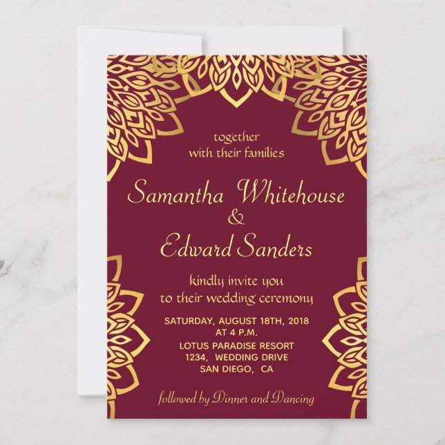 Elegante Burgundy Gold Rustikale Einladung zur Hoc (Vorderseite)