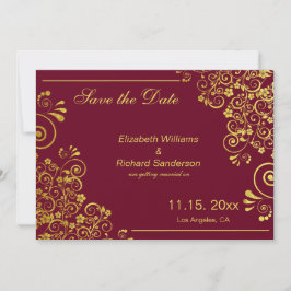 Elegante Burgundy Gold Save the Date Hochzeit
