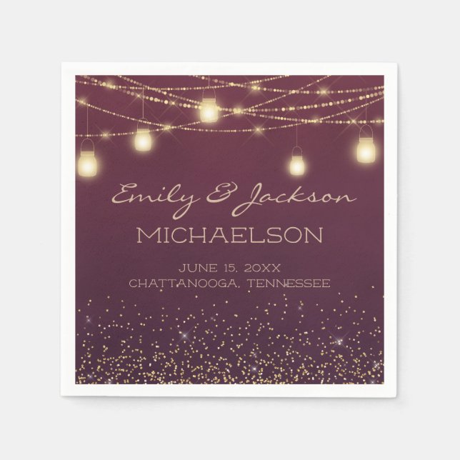 Elegante Burgundy Gold String Lights Lanterns Serviette (Vorderseite)