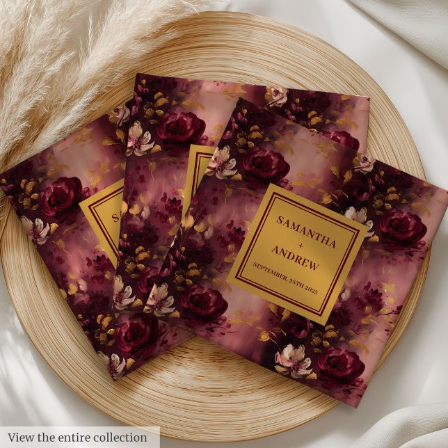 Elegante Burgundy Gold Wedding Napkins mit Rose Serviette (Elegant Burgundy Gold Wedding Napkins with Roses)