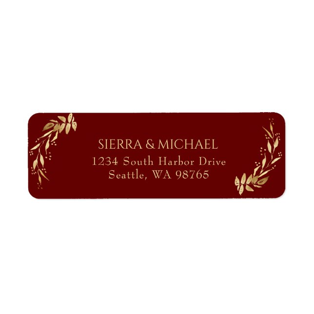 Elegante Burgundy Gold Wedding Rücksendeadresse (Vorne)