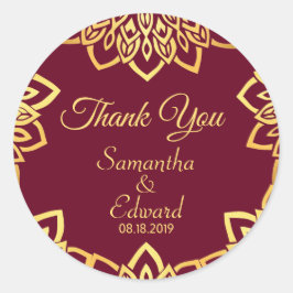 Elegante Burgundy Gold Wedding Runder Aufkleber