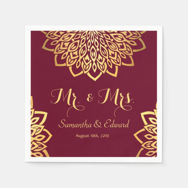 Elegante Burgundy Gold Wedding Serviette (Vorderseite)
